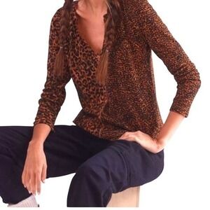 Pilcro Anthropologie M Leopard Split Print Waffle Knit Mob Wife Y2K inspired Top